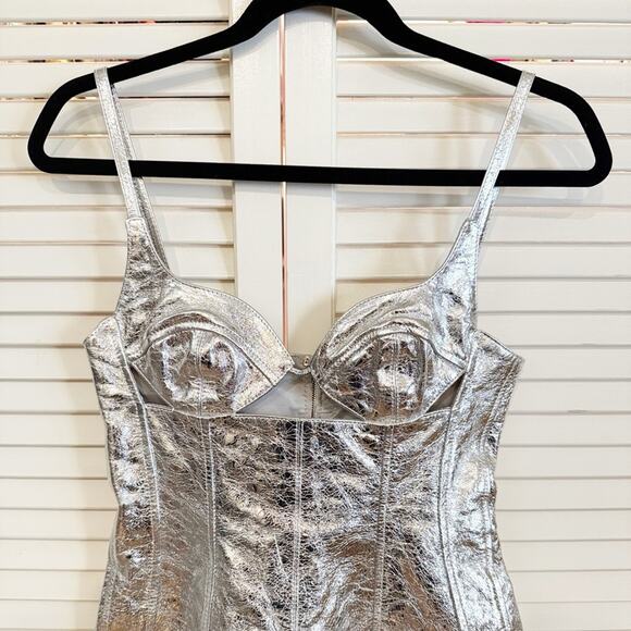 NWT NEW David Koma Metallic Crushed Leather Mini Dress - Picture 5 of 13